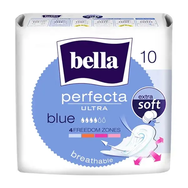 Bella Perfecta Ultra Blue Serviettes hygiéniques avec ailettes - 10 pièces