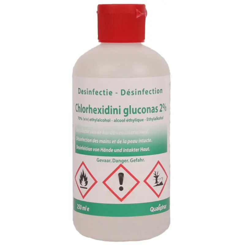Chlorhexidine 2 % (70 % d'alcool) avec bouchon à clic - 250 ml