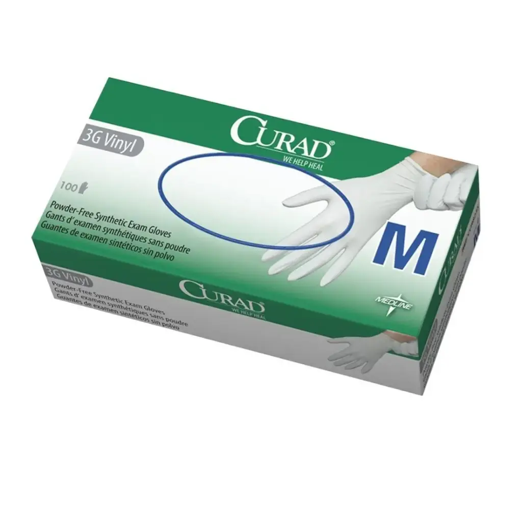 Gants en vinyle extensible CURAD M NS/PF Blanc - 100 pièces