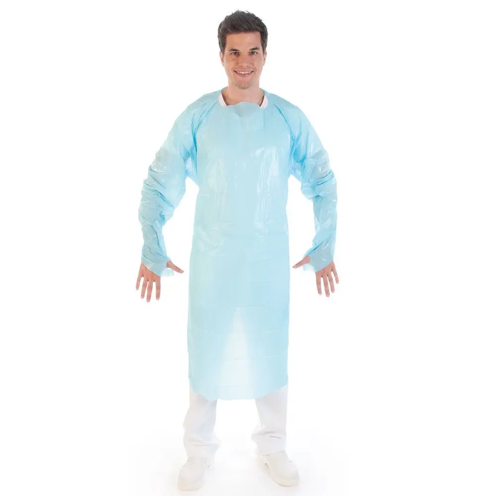 Tablier isolant PE bleu avec trou pour le pouce - 4 x 25 pièces