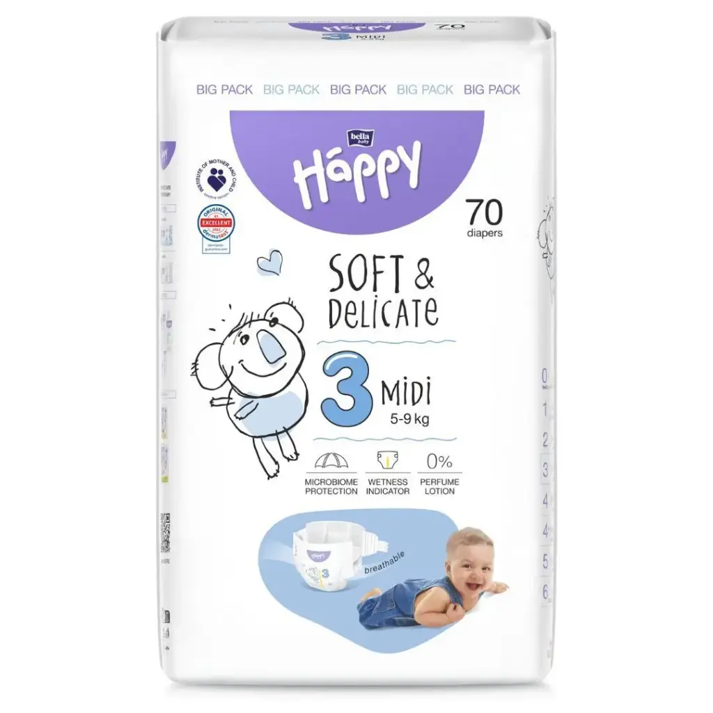 Bella Baby Happy Luiers Midi - Maat 3 (5-9kg) - Omdoos (4 x 70 stuks)