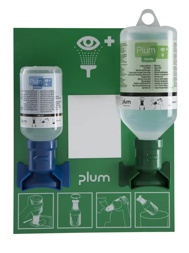 Plum Oogspoelstation 4770 – pH Neutral 200 ml + Oogspoeling NaCl 500 ml – Wandstation