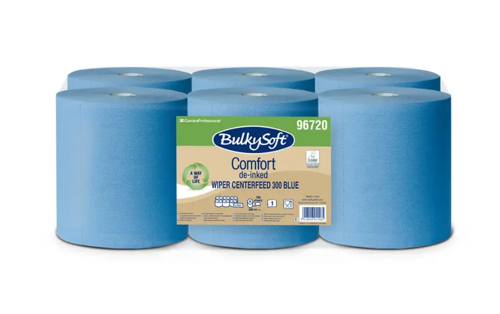 BulkySoft Poetsrollen Midi Blauw 1-laags 18cm x 300m – 6 rollen