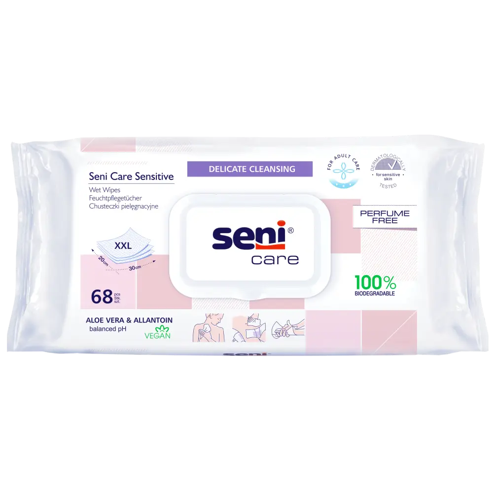 Seni Care Vochtige doekjes Sensitive parfumvrij & plastiekvrij - Omdoos (10 x 68 stuks)