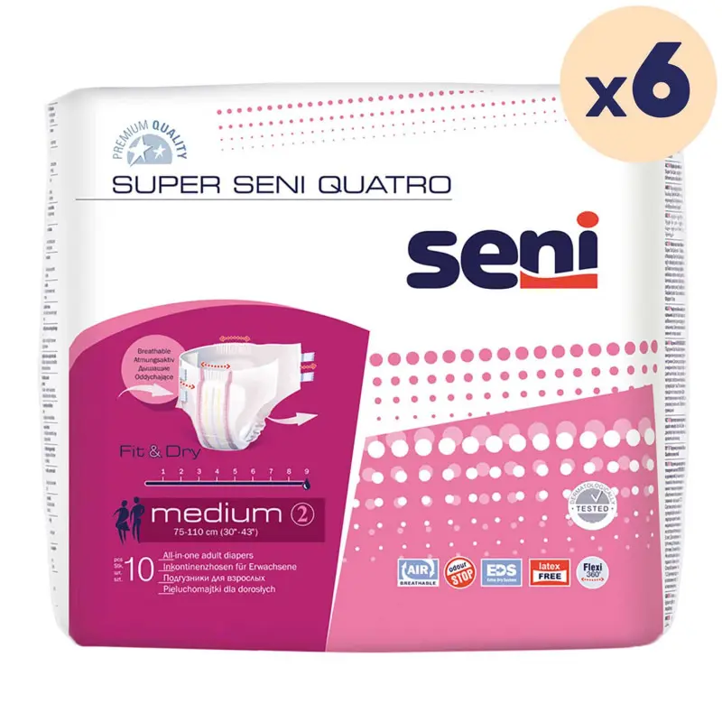 Super Seni Quatro Medium - Omdoos (6 x 10 stuks)