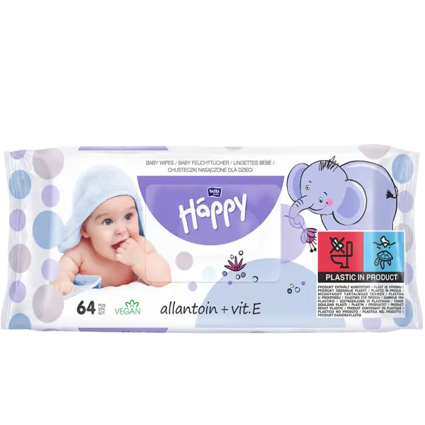 Bella baby Happy Vochtige babydoekjes met Allantoïne & Vit. E - Omdoos (10 x 64 stuks)