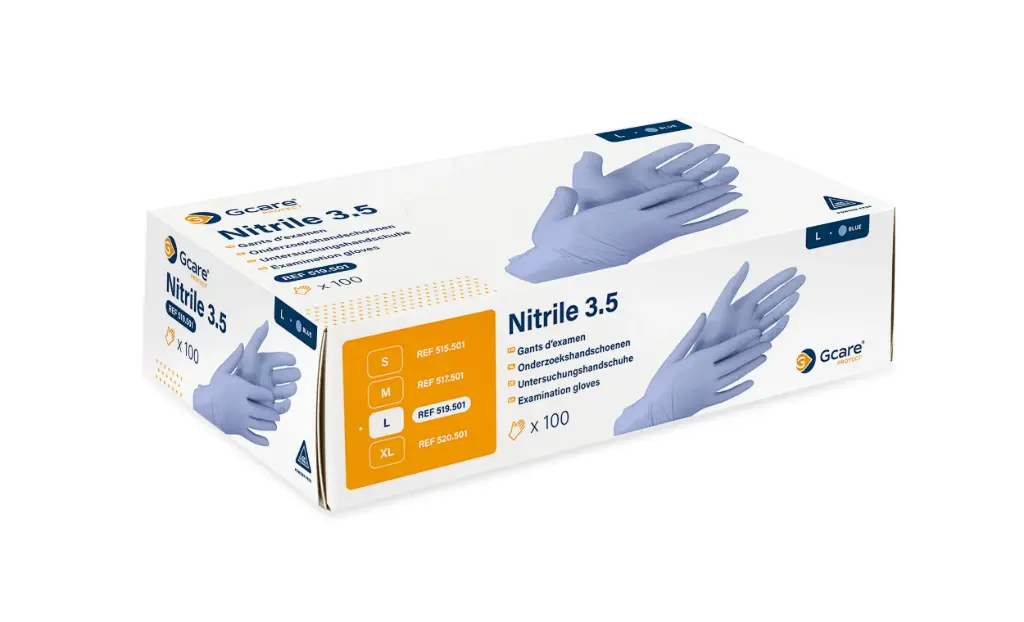 Gcare Protect M Nitrile 3,5 g Gants d'examen NS/PF Bleu - 100 pièces