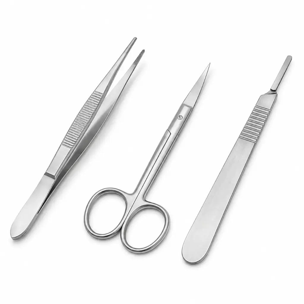 Set instrumenten Medicare - Pincet, Schaar, Bistouriheft nr. 4