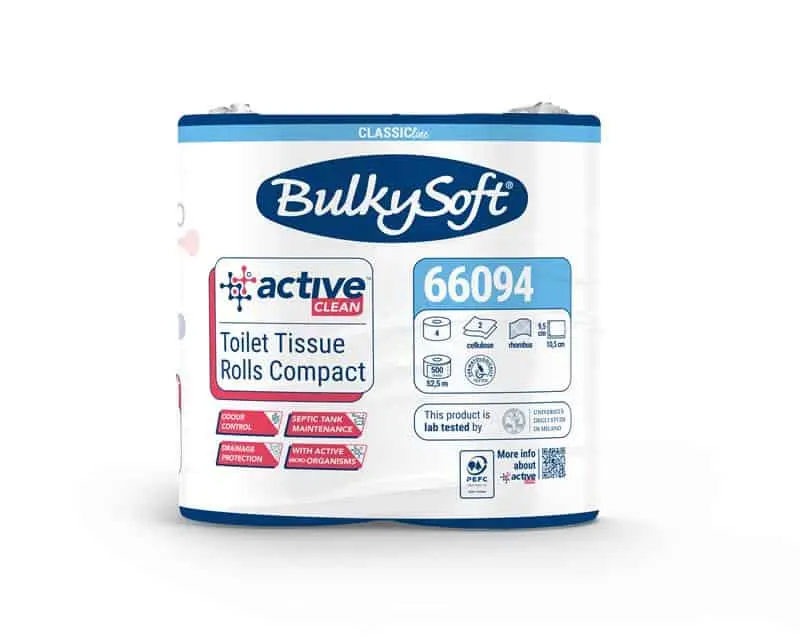 Active Clean Toiletpapier Wit 2-laags cellulose – 500 vellen op rol – Omverpakking (7 × 4 rollen)