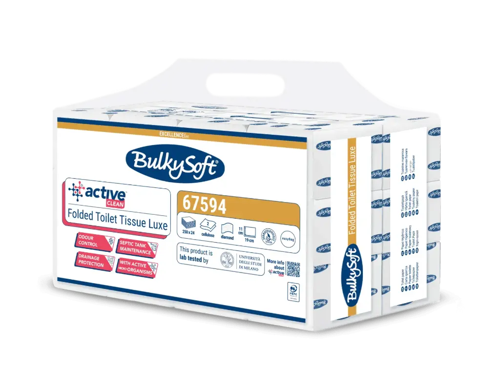 Active Clean Toiletpapier Wit 2-laags cellulose – 250 losse vellen – 19 × 11cm – 24 pakken
