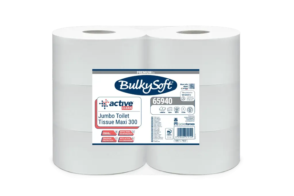 Active Clean Papier toilette Maxi Jumbo 2L 9,5 cm x 300 m - 6 rouleaux