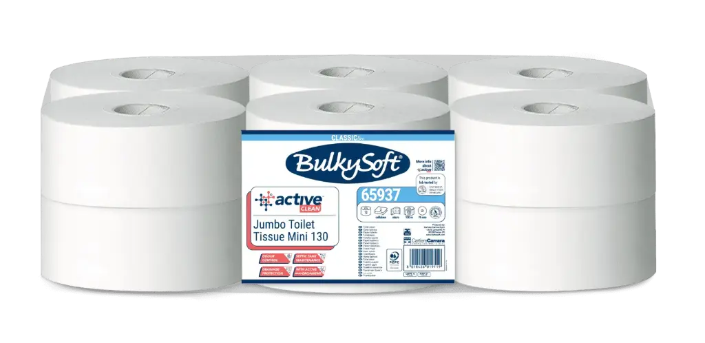 Active Clean Papier toilette Mini Jumbo 2L Cellulose 9,5cm x 130m - 12 rouleaux