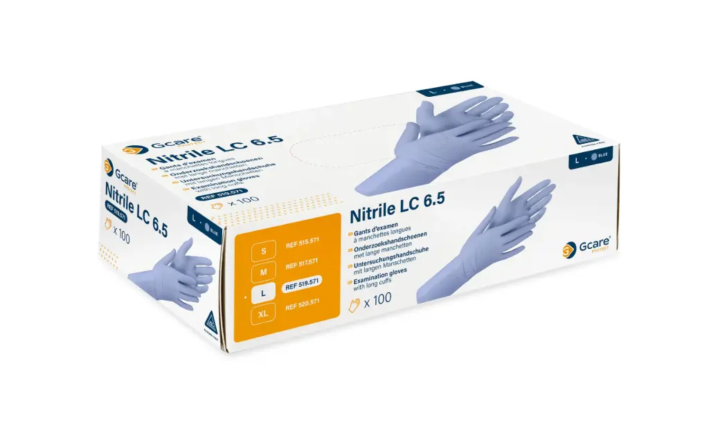 Gcare Protect M Nitril 3.5g Onderzoekshandschoenen met Lange Manchet NS/PF Blauw - 100st (kopie)