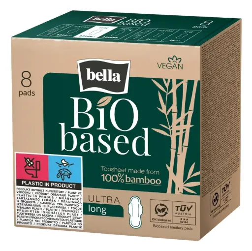 [1482] Bella Bio Based Long Serviette hygiénique avec ailettes - 8 pièces