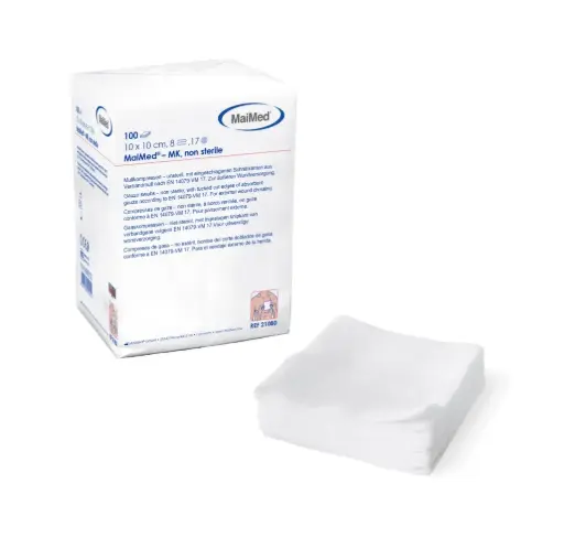 [723] Compresse de gaze NS 7,5 cm x 7,5 cm - emballée séparément - 10 x 100 pièces