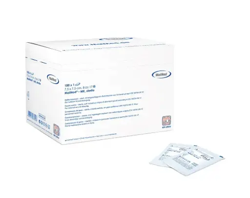 [1163] Compresse de gaze ST 7,5 cm x 7,5 cm - emballée à l'unité - 100 pièces