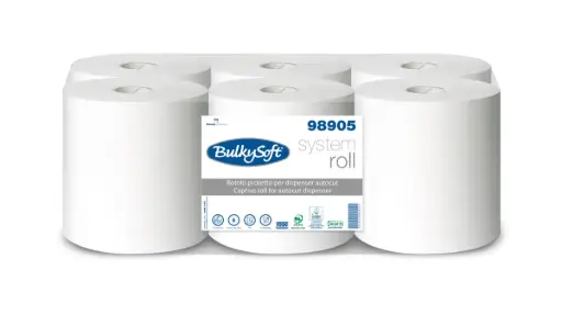 [156] Rouleaux d'essuie-mains blancs avec broche 2L 21 cm x 200 m - 6 pièces