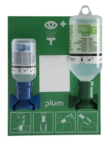 [5366] Plum Oogspoelstation 4770 – pH Neutral 200 ml + Oogspoeling NaCl 500 ml – Wandstation