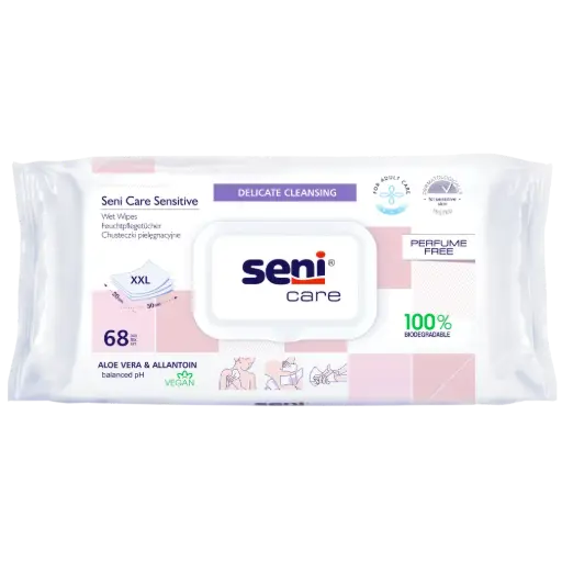[6193] Seni Care Vochtige doekjes Sensitive parfumvrij & plastiekvrij - Omdoos (10 x 68 stuks)