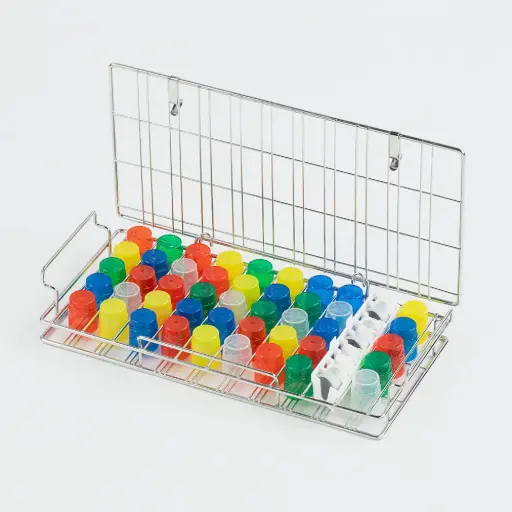 [1827] Panier de rinçage pour 50 gobelets à médicaments réutilisables en acier inoxydable